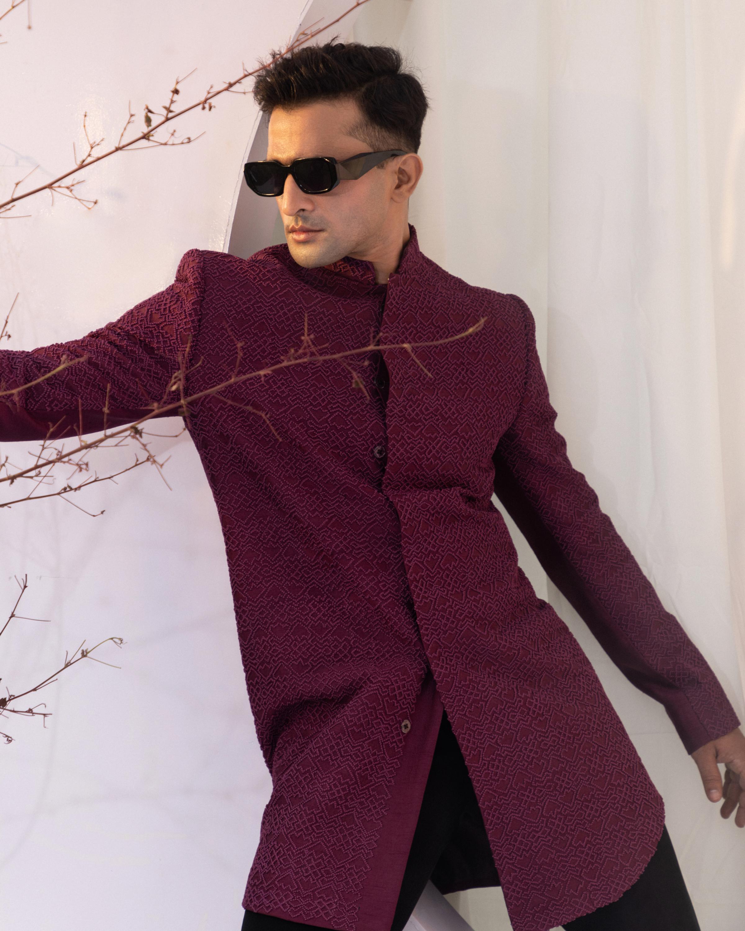 Wine Noir Achkan Set