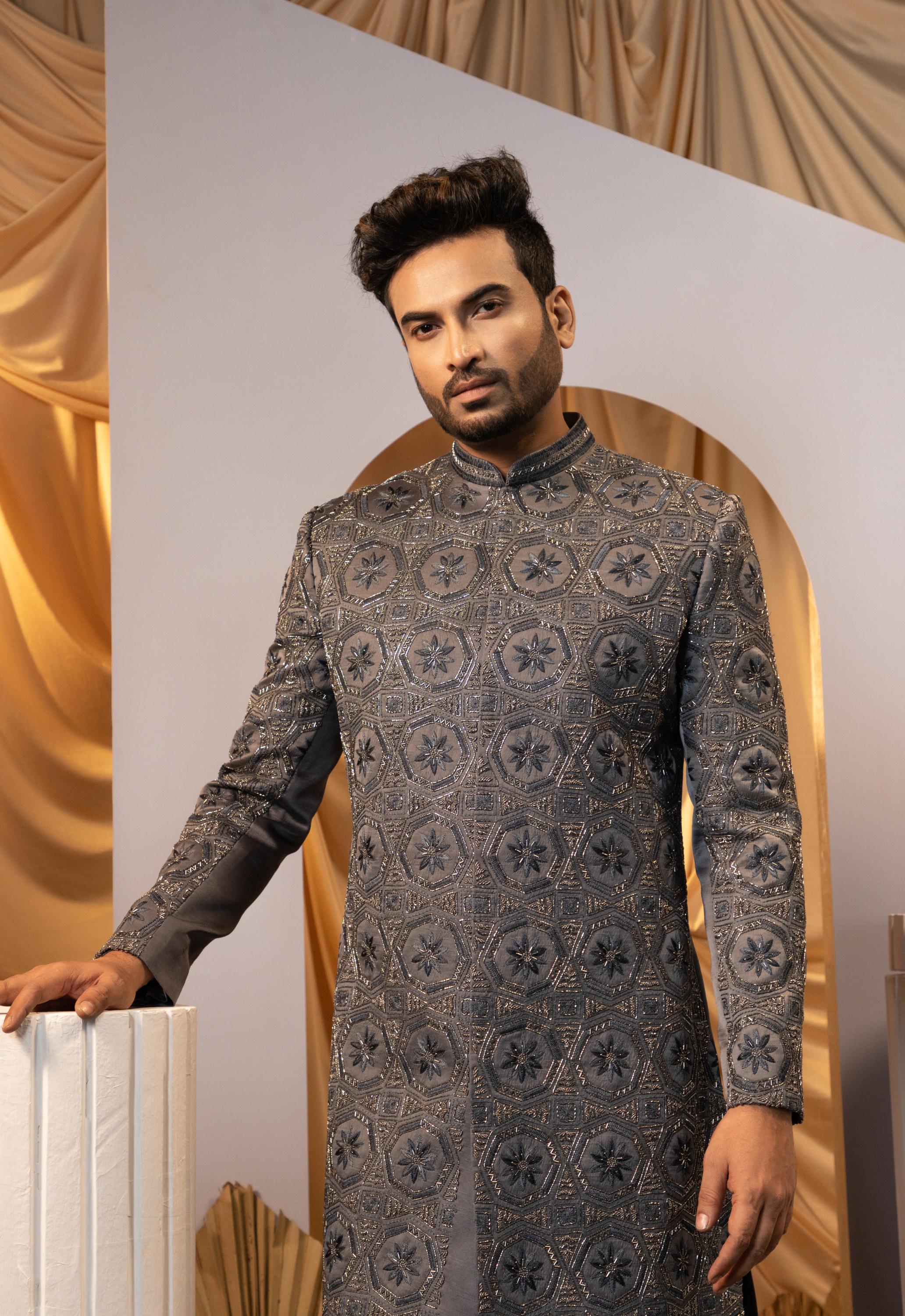 Graphite Glist Achkan Set