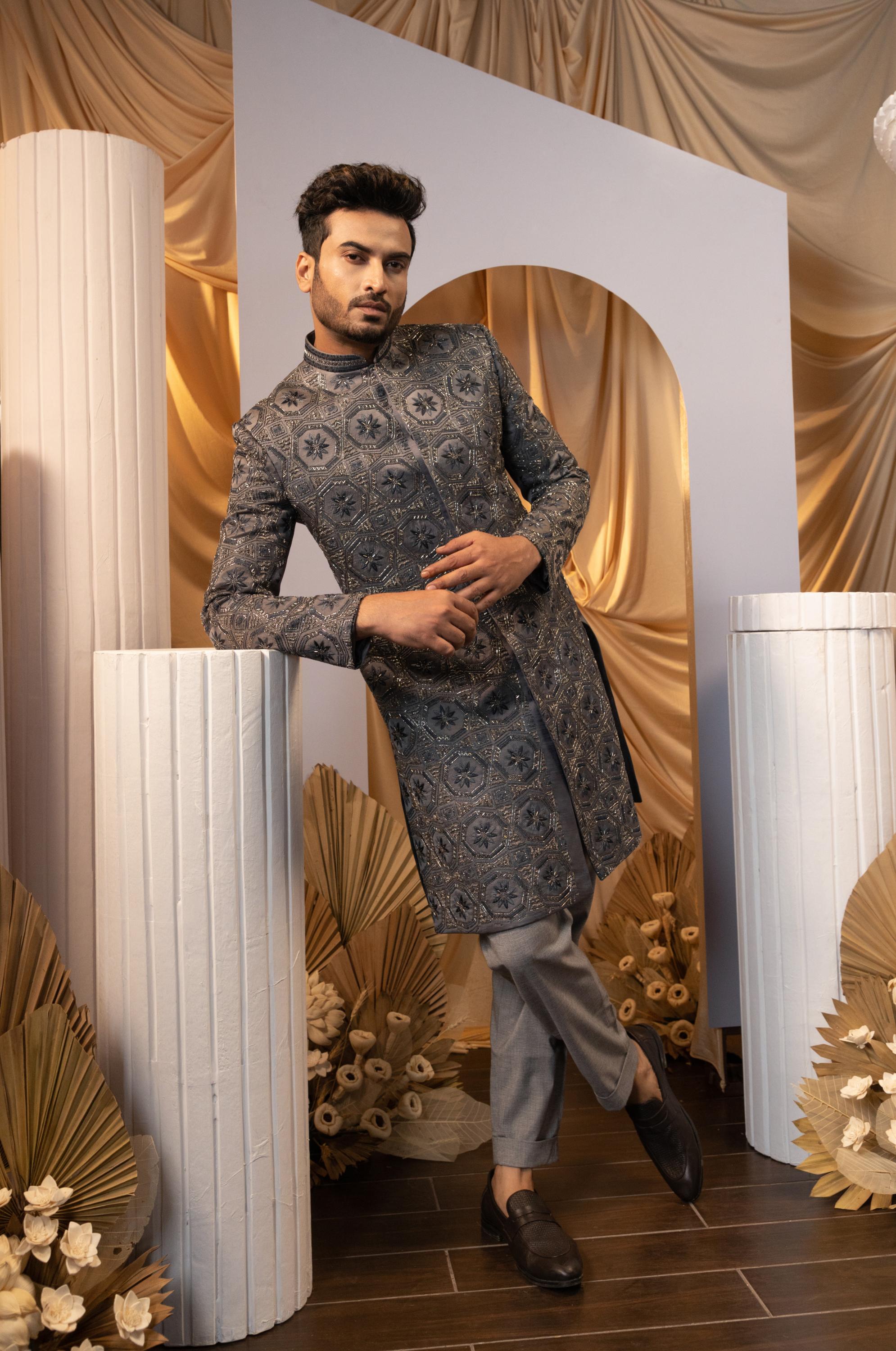 Graphite Glist Achkan Set