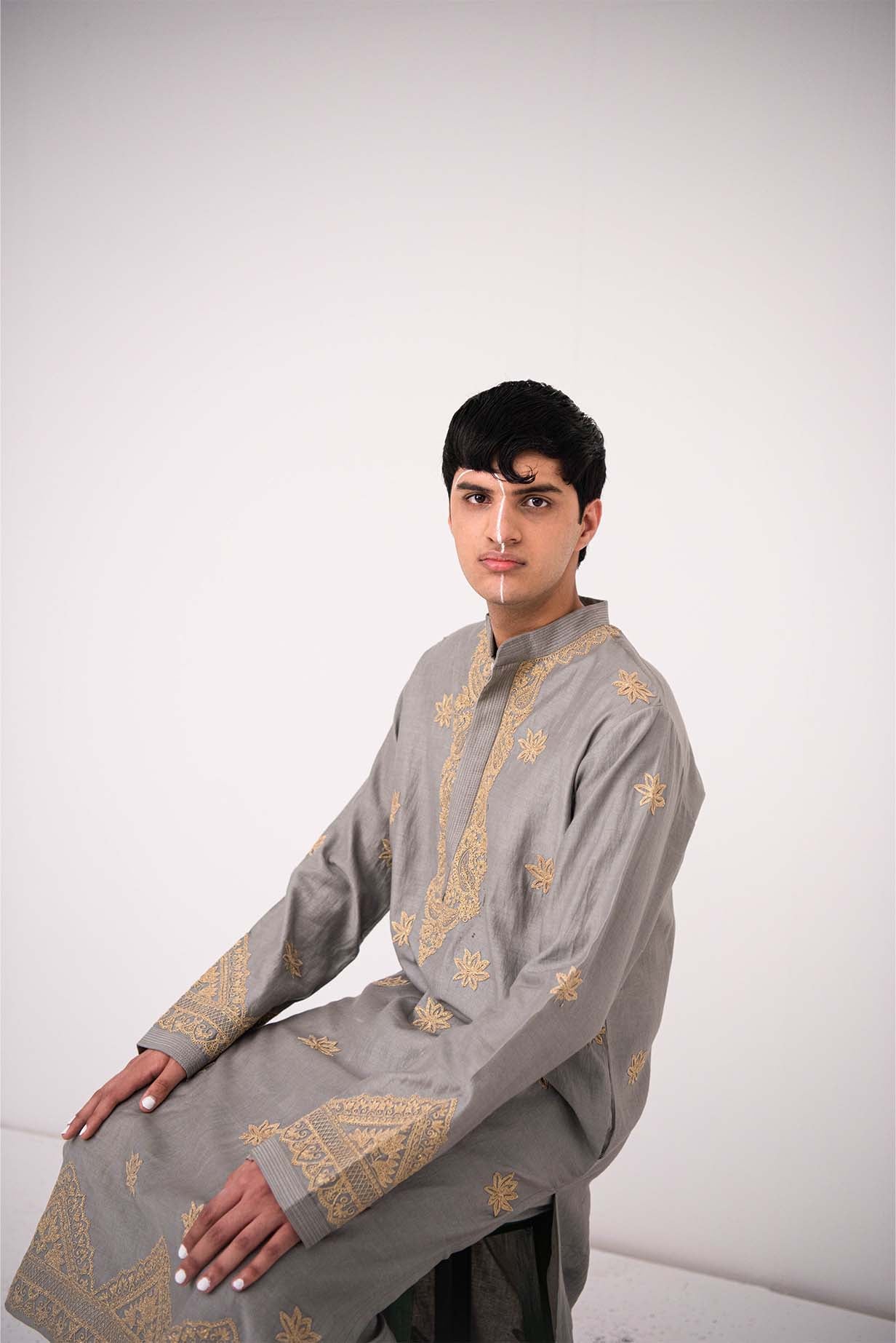 Chanderi Silver Lotus Pond Kurta With Pants