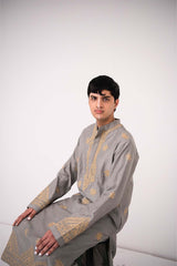 Chanderi Silver Lotus Pond Kurta With Pants