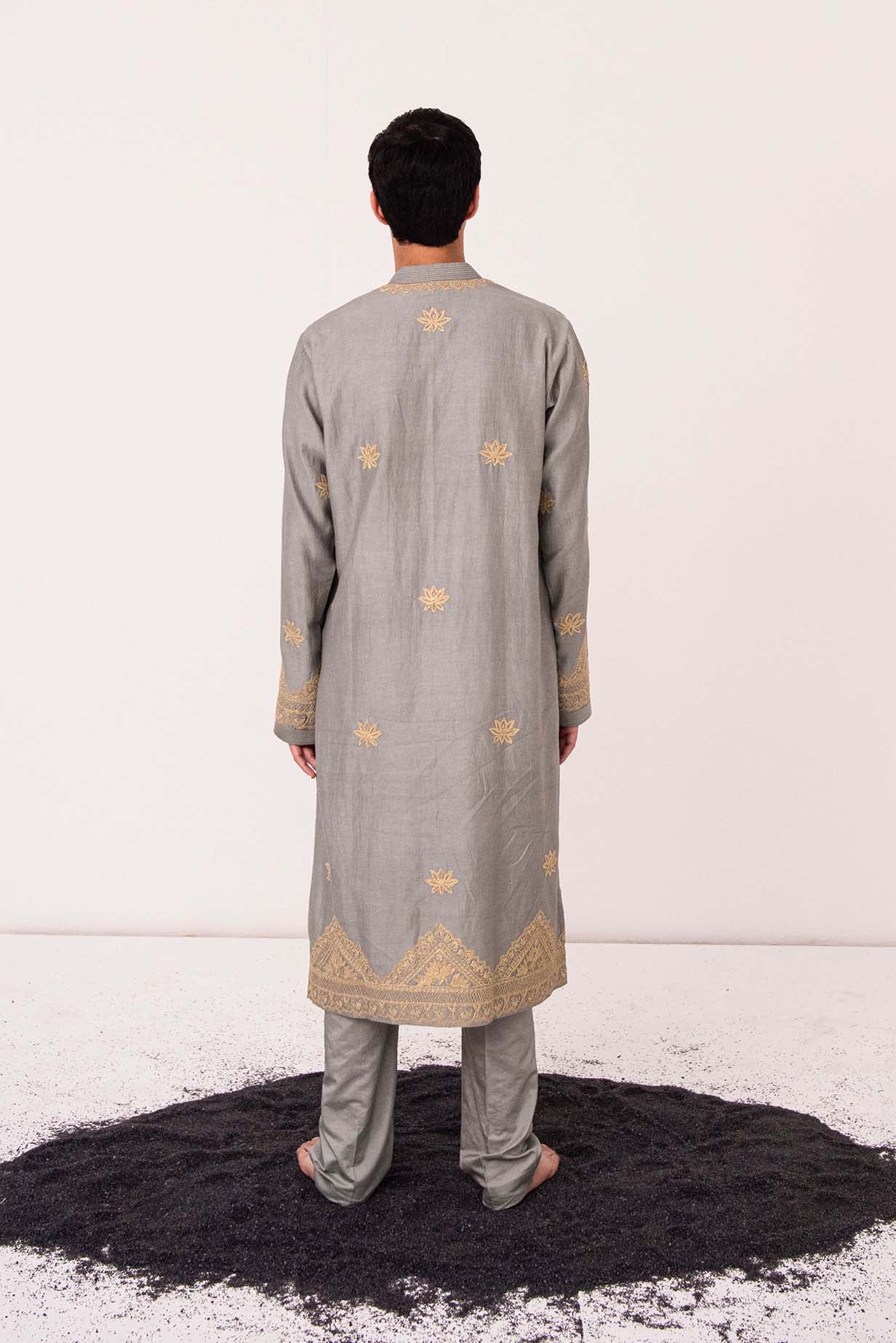 Chanderi Silver Lotus Pond Kurta With Pants