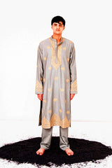 Chanderi Silver Lotus Pond Kurta With Pants
