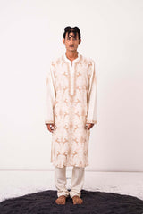 Chanderi Ivory Dancing Deer Kurta With Pants