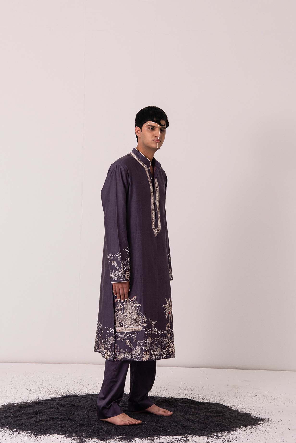 Chanderi Charcoal Merry Mermaid Kurta With Pants