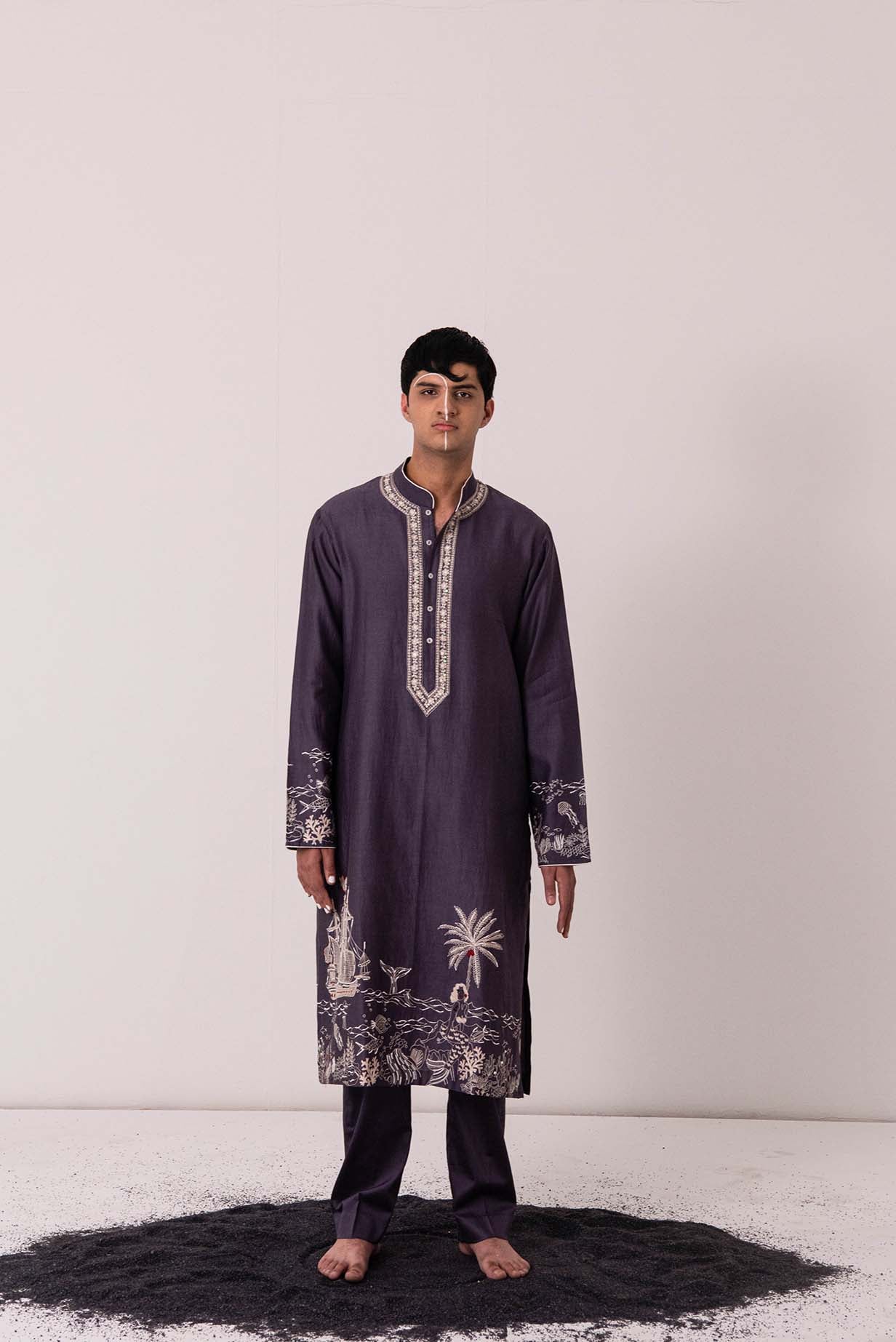 Chanderi Charcoal Merry Mermaid Kurta With Pants