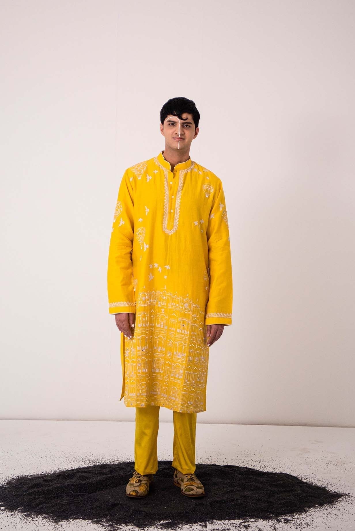 Chanderi Yellow Jaipur Palace Kurta With Pants