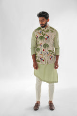 Woodpecker Cream Nehru Jacket Embroidered SET