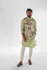 Woodpecker Cream Nehru Jacket Embroidered SET