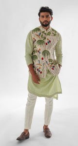Flamingo Mint Green Assymetric Nehru Jacket Kurta