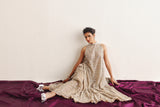 HI NECK LONG SLEEVELESS DRESS WITH SLITS