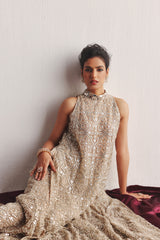 HI NECK LONG SLEEVELESS DRESS WITH SLITS