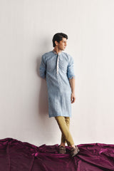 POWDER BLUE BANDHANI KURTA WITH MIRRORWORK