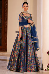 Kimkhab Blue Lehenga Set