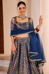 Kimkhab Blue Lehenga Set