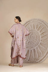 Mauve Slub Cotton Kaftan Kurta Set with Tribal Patchwork & Metallic Detailing