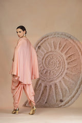 Powder Pink Silk Peplum Kurta Set with Tulip Pants & Leather Detailing
