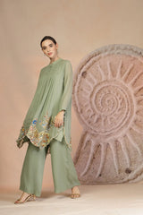 Embroidered Pista Green Indo-Western Set with Palazzo Pants