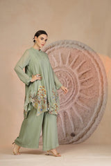 Embroidered Pista Green Indo-Western Set with Palazzo Pants
