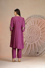 Purple Muslin Kurta & Pant Set with Balloon Sleeves and Detailing