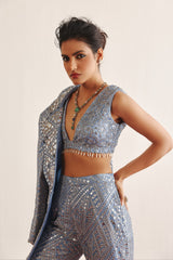 hexagon v neck sky blue blouse