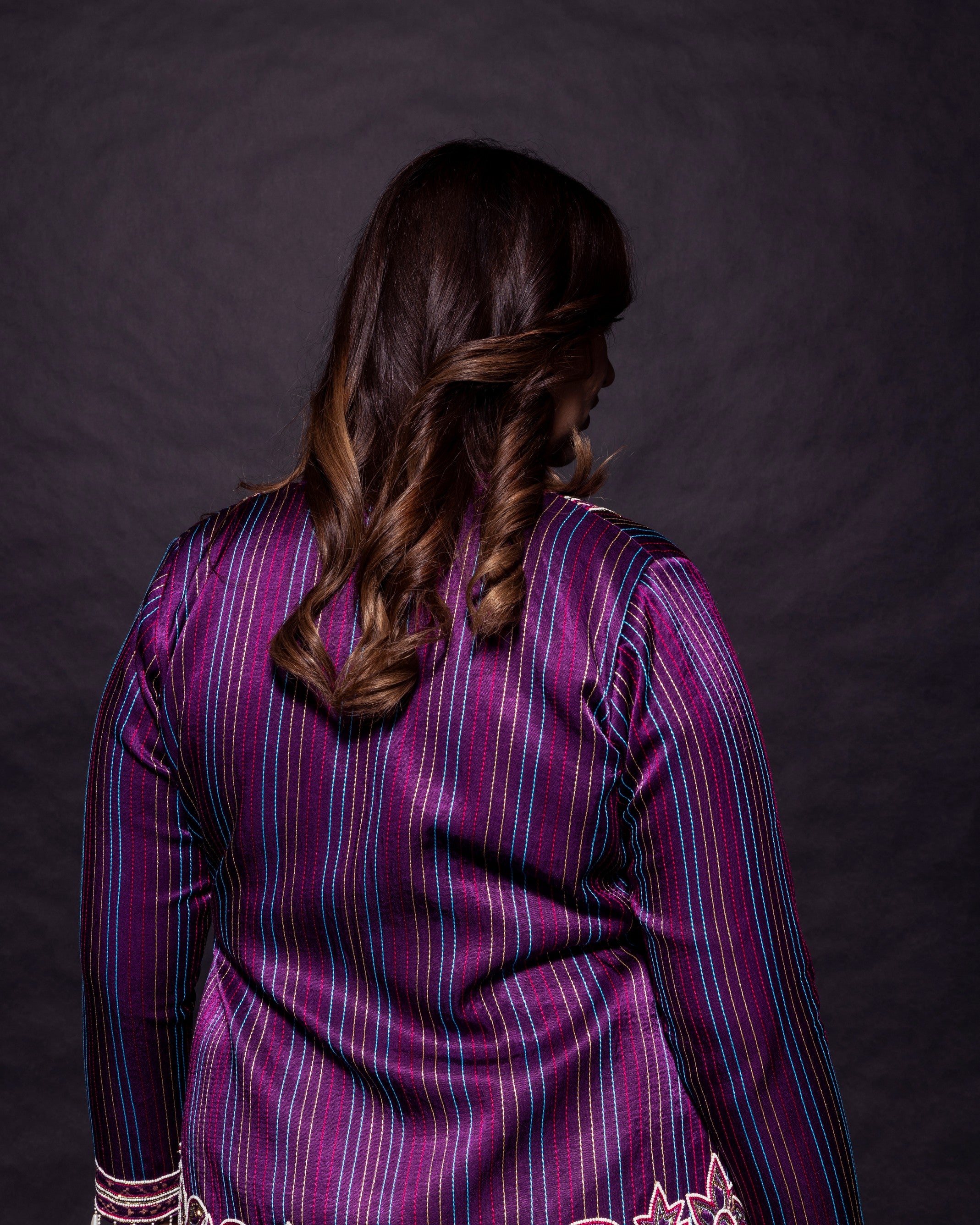 Dark Purple embroidered  angarkha  jacket with drape dhoti skirt