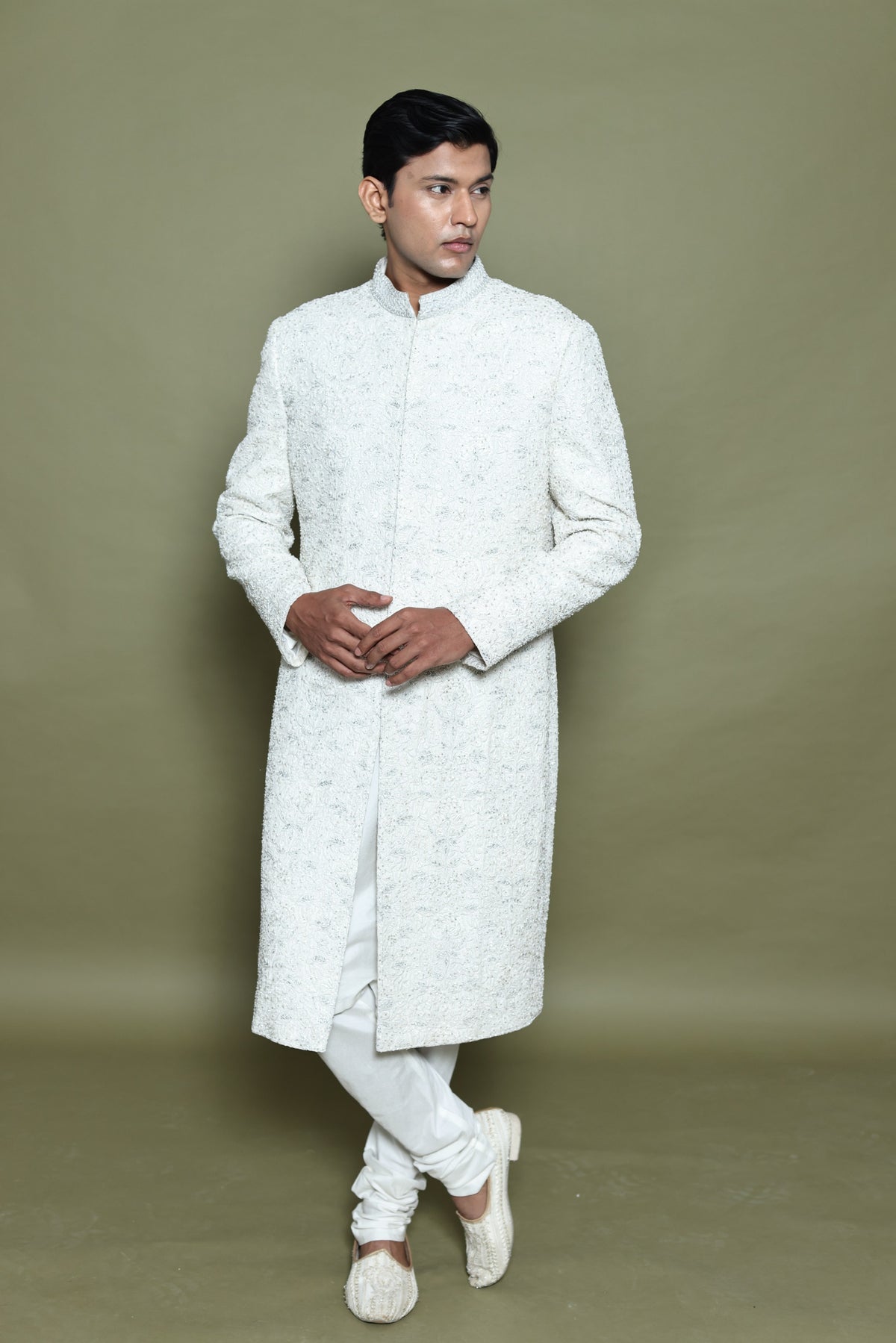 IVORY ROW SILK SHERANI WITH KURTA & CHURIDAR