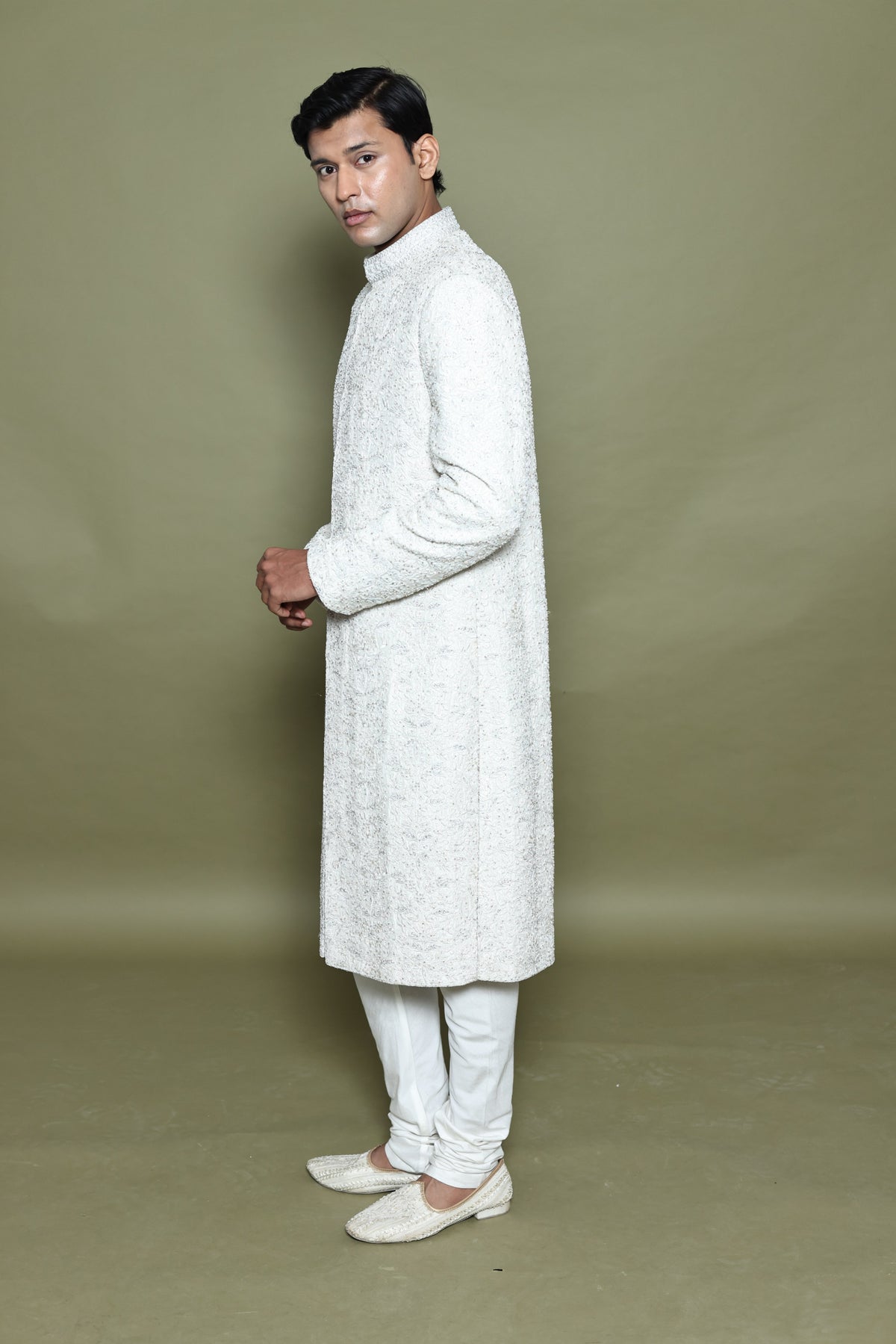 IVORY ROW SILK SHERANI WITH KURTA & CHURIDAR