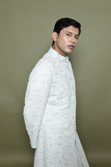 IVORY ROW SILK SHERANI WITH KURTA & CHURIDAR