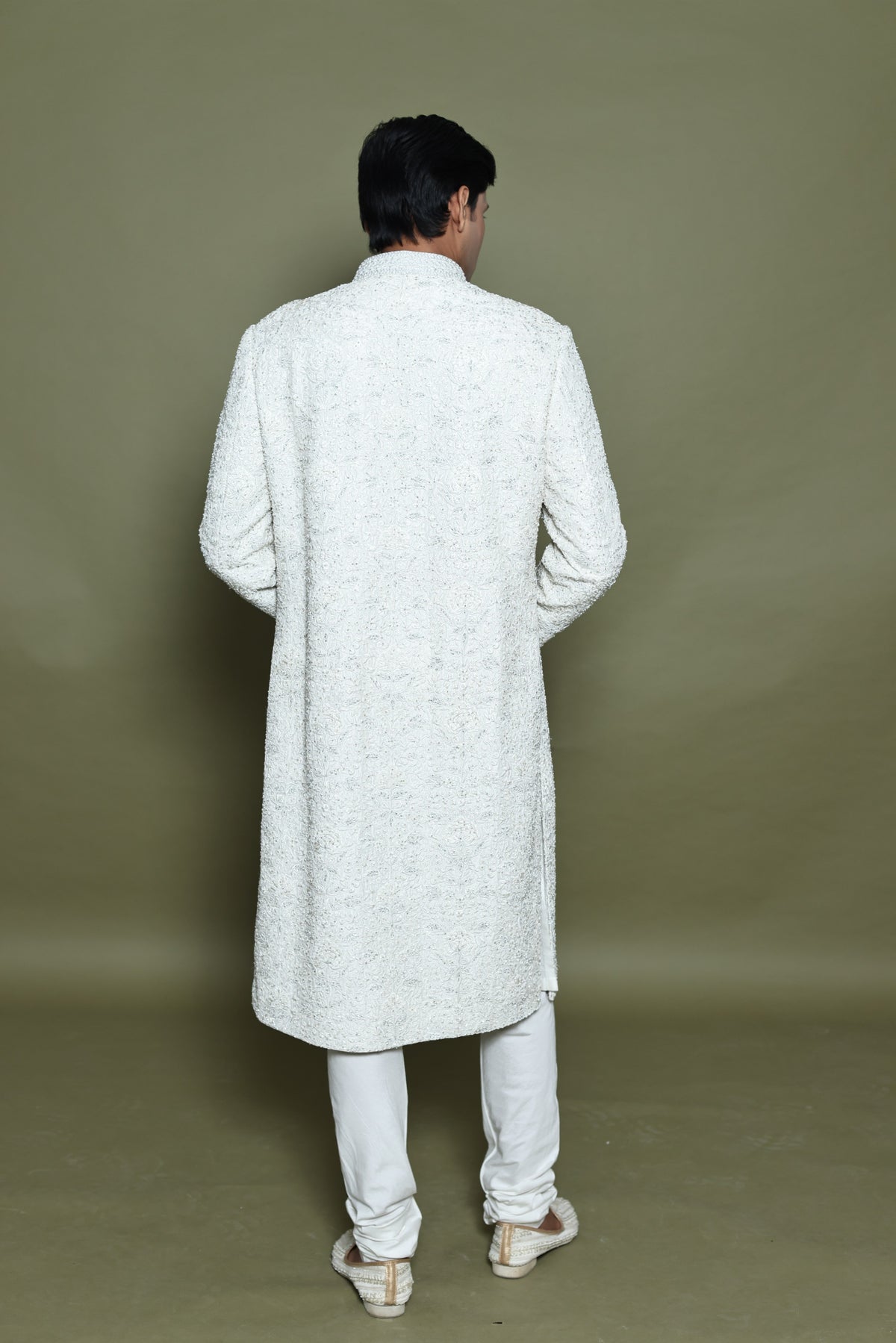 IVORY ROW SILK SHERANI WITH KURTA & CHURIDAR