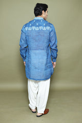 INDIGO PRINTED LINEN KURTA WITH SALWAR