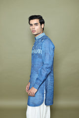 INDIGO PRINTED LINEN KURTA WITH SALWAR