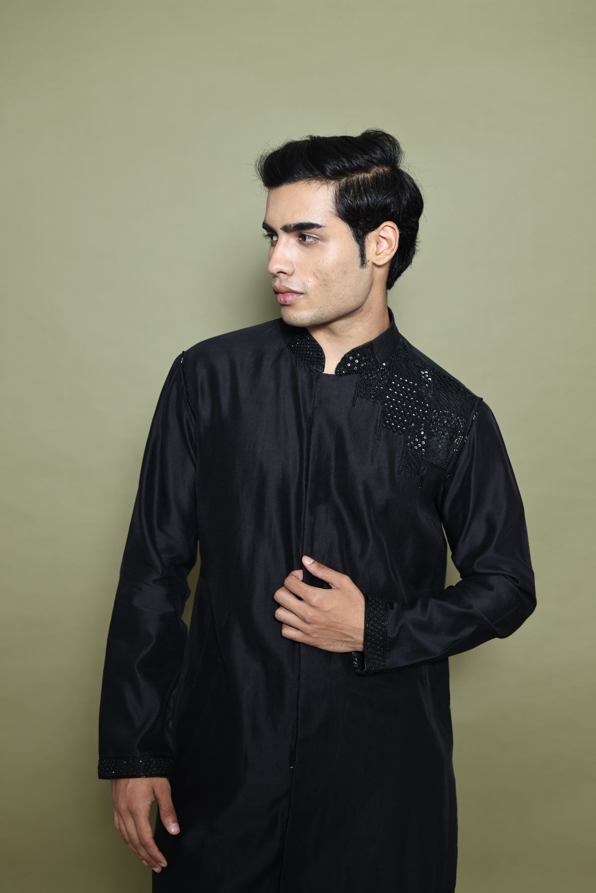 BLACK CHANDERI KURTA WITH TROUSER
