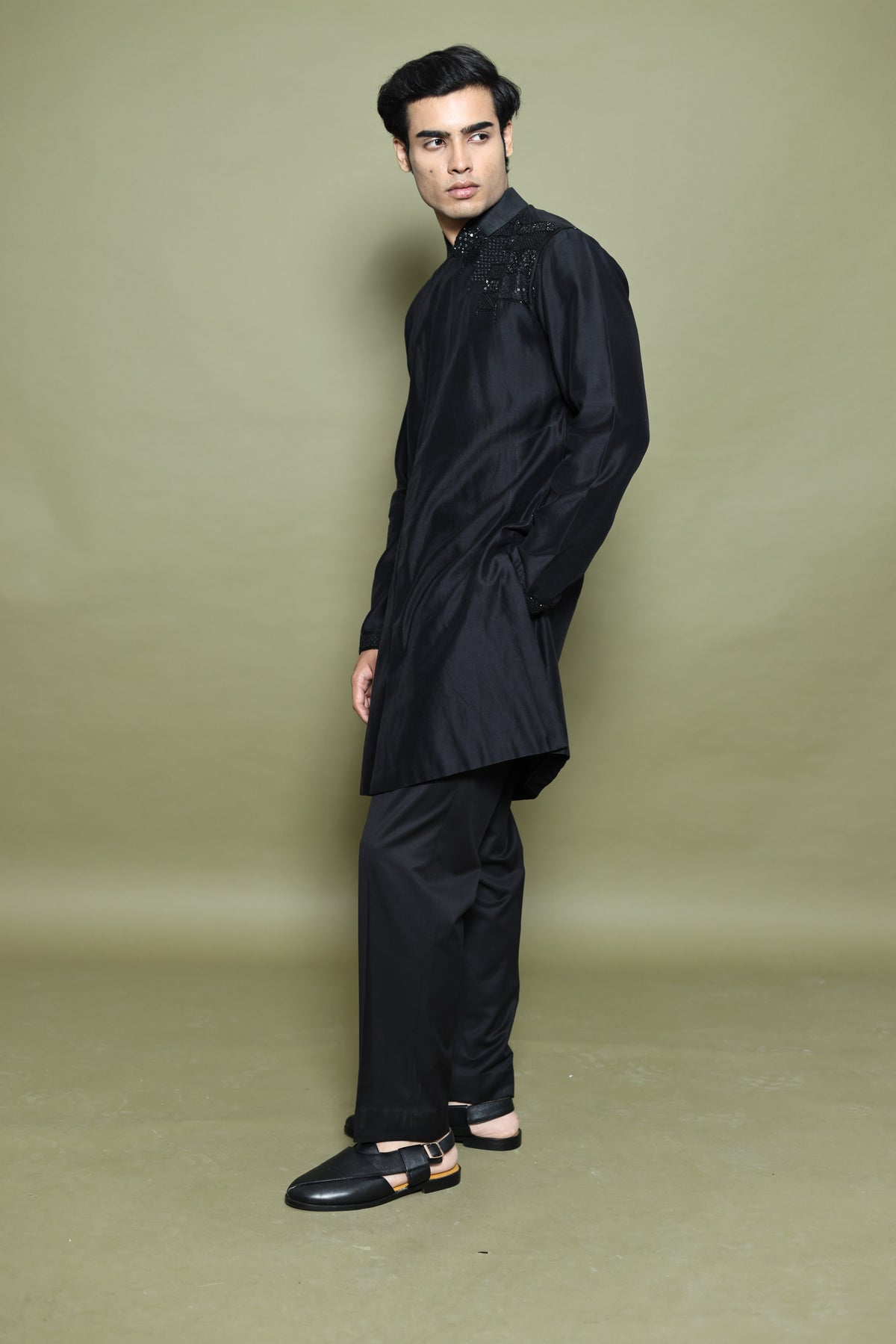 BLACK CHANDERI KURTA WITH TROUSER