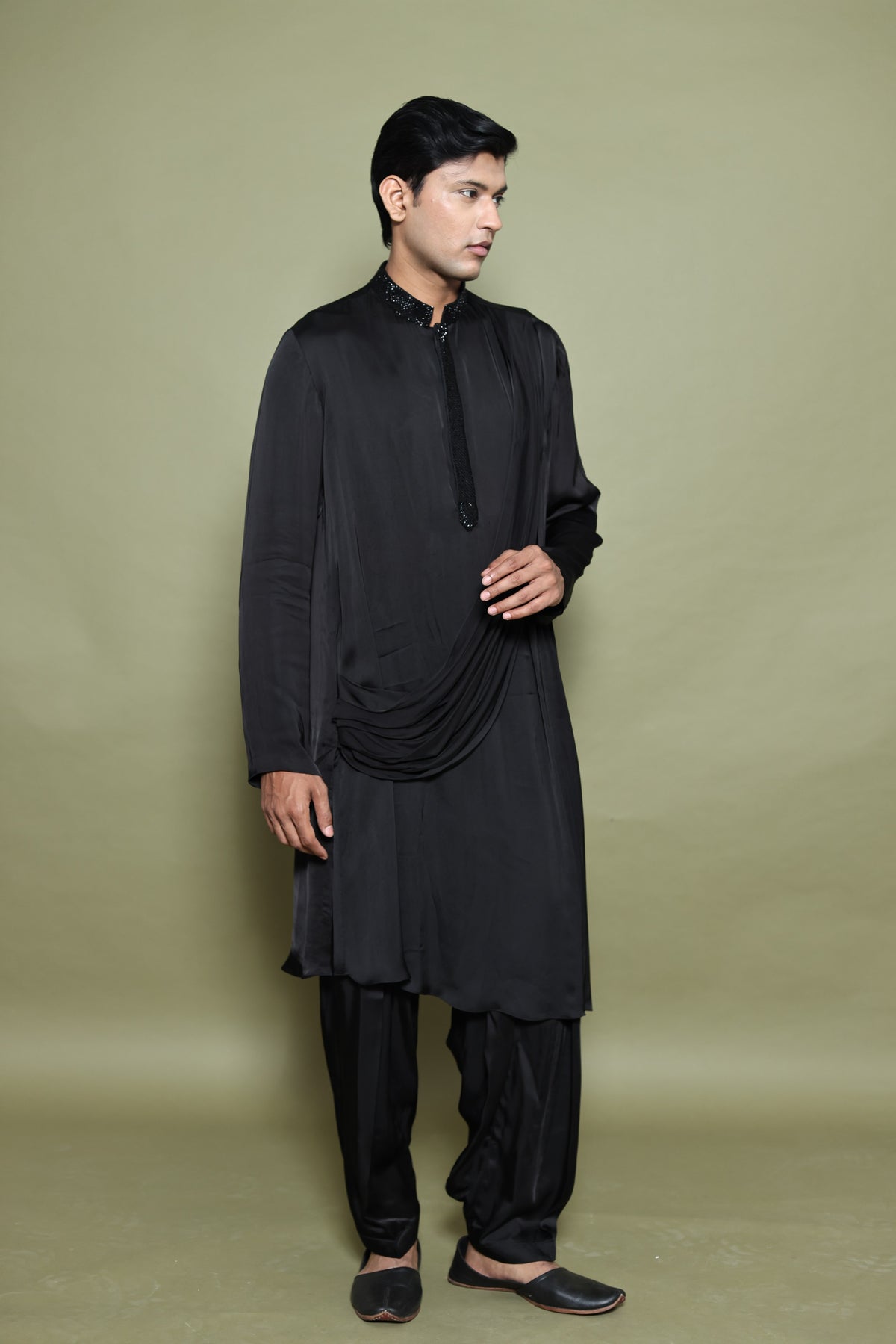 BLACK DRAPED KURTA WITH  SALWAR