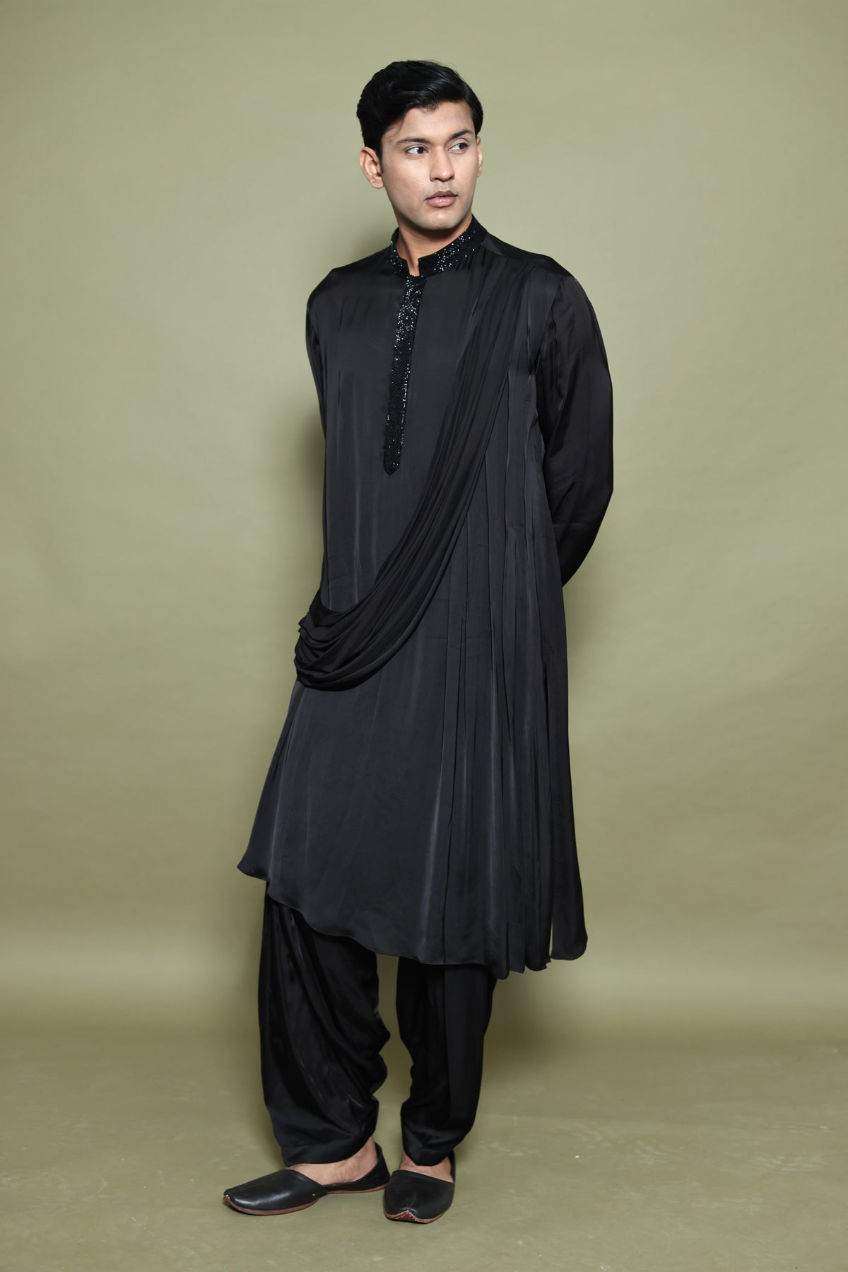 BLACK DRAPED KURTA WITH  SALWAR