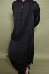 BLACK DRAPED KURTA WITH  SALWAR
