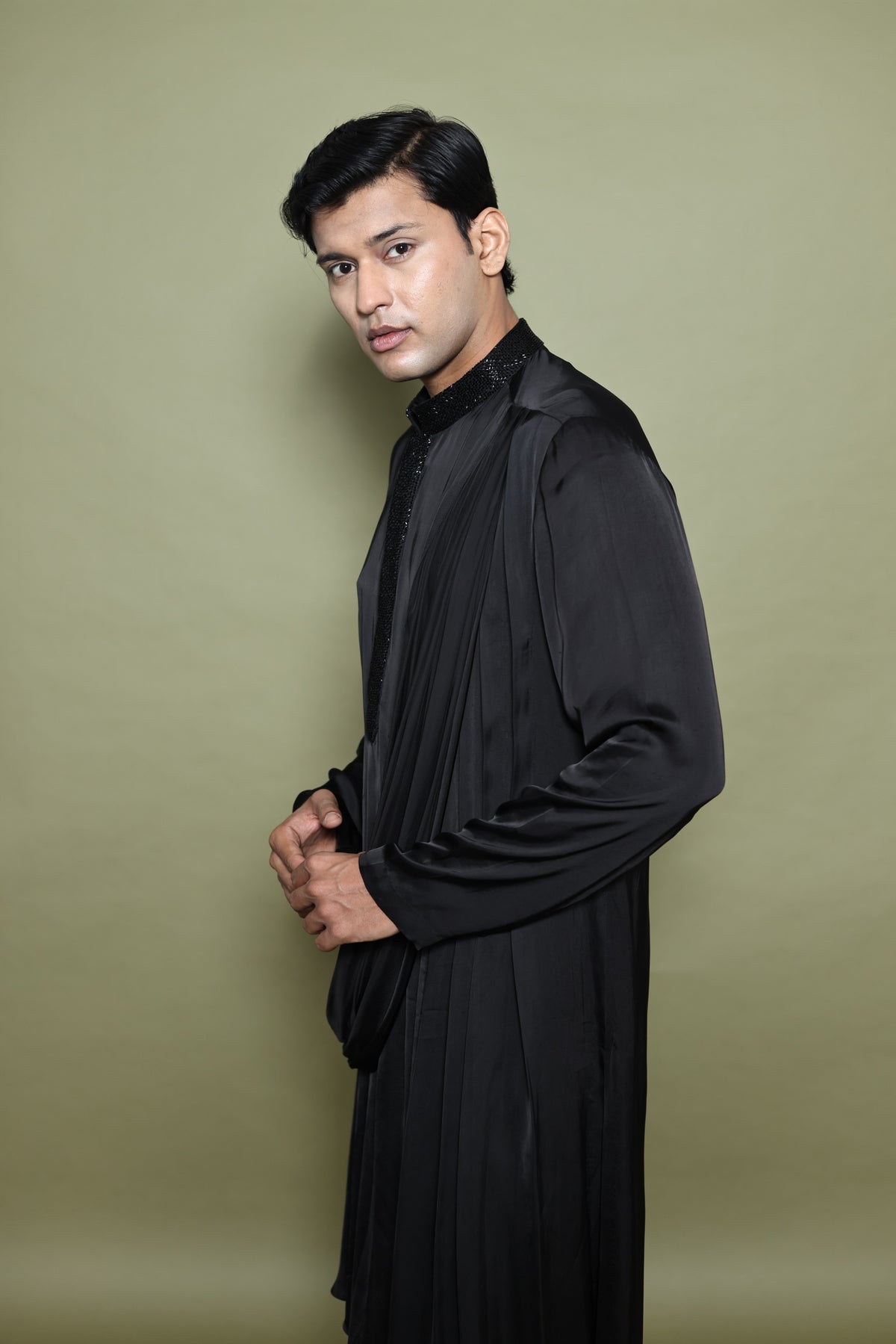 BLACK DRAPED KURTA WITH  SALWAR