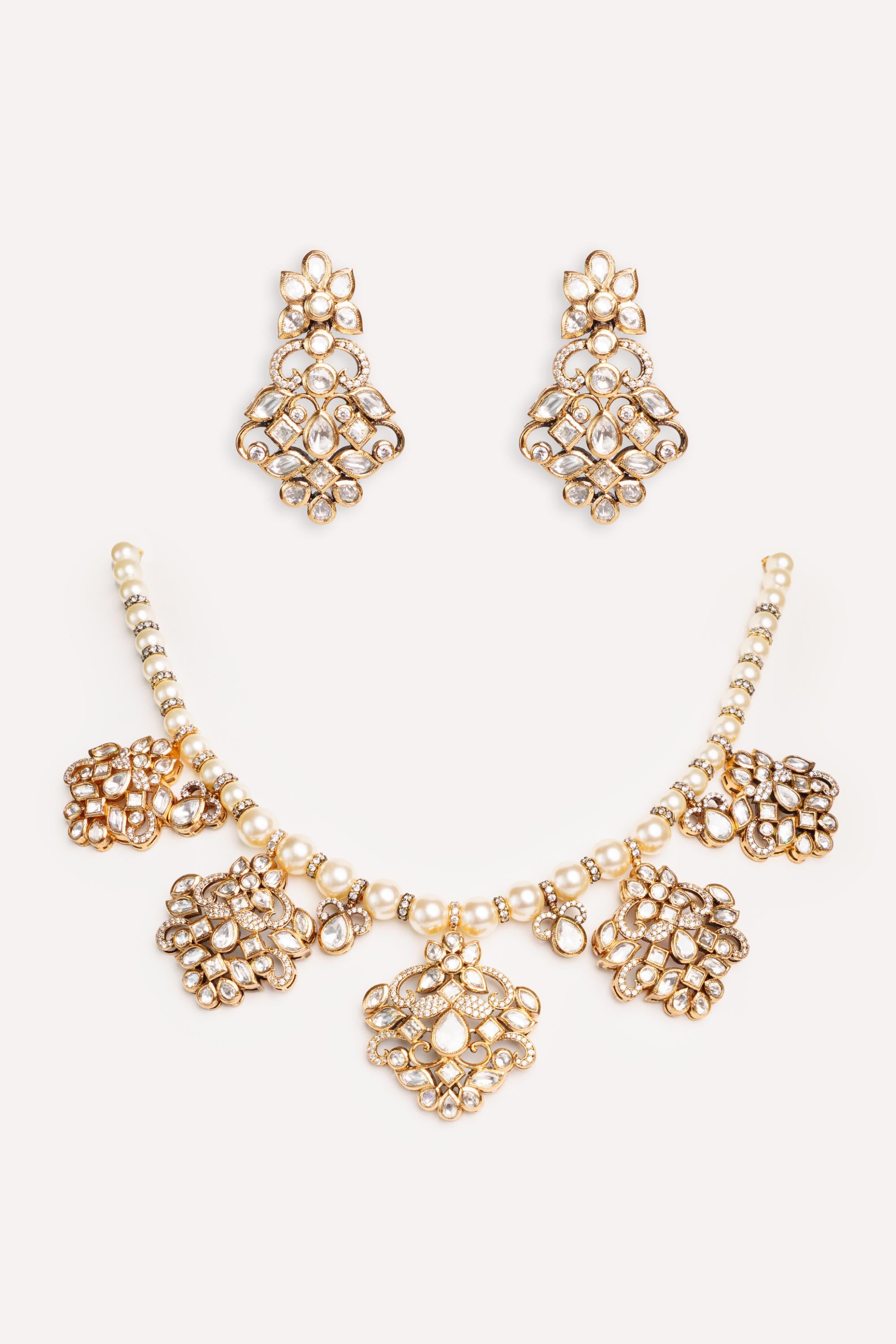 Dramatic and stylish kundan necklace set with matching earrings