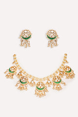 Elegant and stylish gold finish kundan polki necklace set