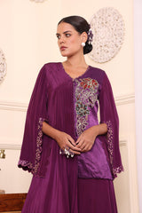 Purple Patchwork One Flap Jacket With Flair Pants