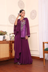 Purple Patchwork One Flap Jacket With Flair Pants
