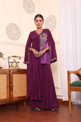 Purple Patchwork One Flap Jacket With Flair Pants