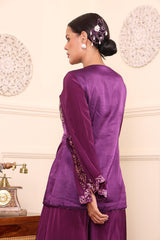 Purple Patchwork One Flap Jacket With Flair Pants