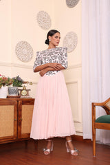 Powder Pink Gathered Dress With Pants