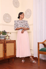 Powder Pink Gathered Dress With Pants