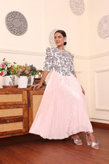 Powder Pink Gathered Dress With Pants