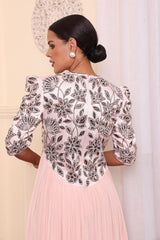 Powder Pink Gathered Dress With Pants