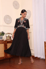 Black Patchwork Gathered Dress With Pant