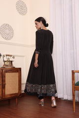 Black Embellished Anarkali With Pant And Dupatta